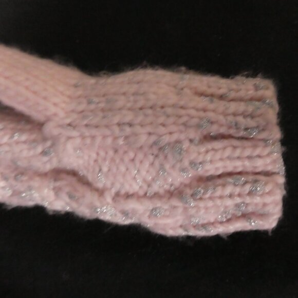Fleece Lined Pink and Grey Knit Mittens with Shiny Fibers - Picture 15 of 15